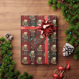 Luxus-Vorbereiteter Roter Karo-Weihnachts-Teddybär Geschenkpapier