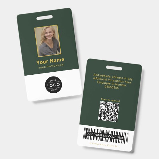 Luxus-Waldgrün-Gold-QR-Code-ID-Barcode Ausweis (Vorder- & Rückseite)