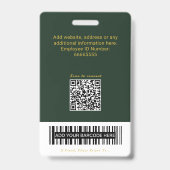 Luxus-Waldgrün-Gold-QR-Code-ID-Barcode Ausweis (Rückseite)