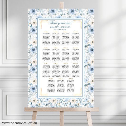 Luxus-Wasserfarbe Hellblau-Gold-Sitzplan Poster