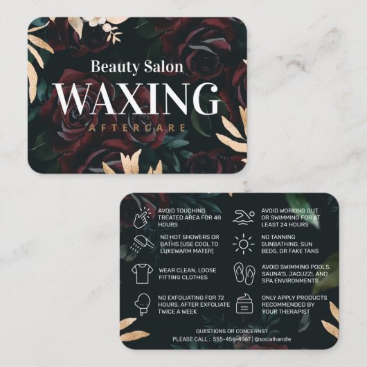 Luxus Waxing Aftercare Card Visitenkarte (Vorne/Hinten)
