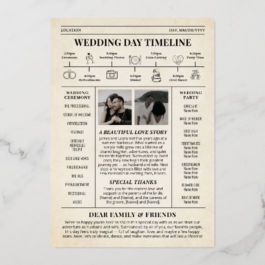 Luxus Wedding Newspaper Program Foil Card Folieneinladung (Rückseite)