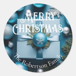 Luxus weiches hellblaues und silbernes Weihnachtsg Runder Aufkleber