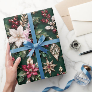 Luxus-Weihnachten in Smaragd und Burgund Geschenkpapier