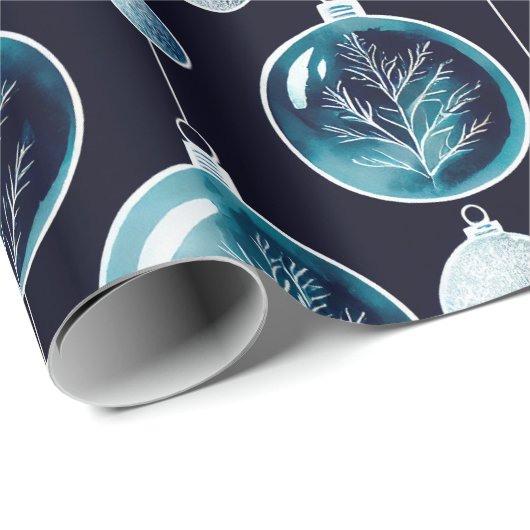 Luxus Weihnachten Wasserfarbe Blau Botanische Baus Geschenkpapier (Rolleneckpunkt)