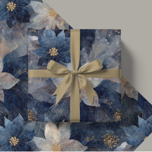 Luxus-Weihnachts-Geschenk in Blau und Weiß mit Poi Geschenkpapier