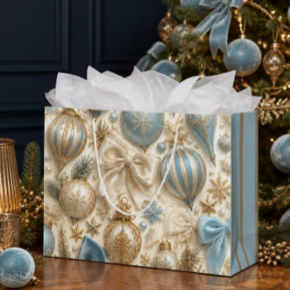 Luxus-Weihnachtsbaumanhänger in Babyblau und Gold  Große Geschenktüte