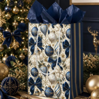 Luxus-Weihnachtsdekoration in Navyblau, Elfenbein  Mittlere Geschenktüte