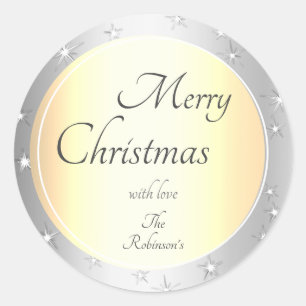 Luxus Weihnachtsgold und Silbereffekt mit Sternen Runder Aufkleber