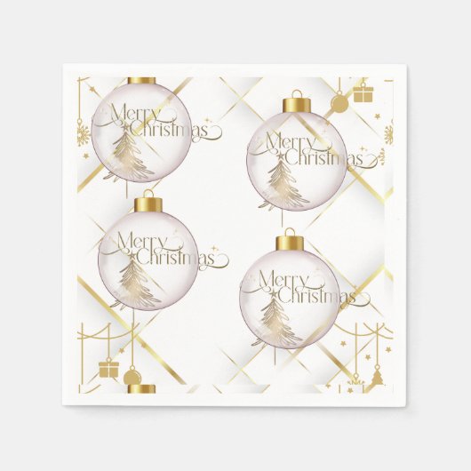 Luxus-Weihnachtskugel in Gold und Weiß Serviette (Vorderseite)