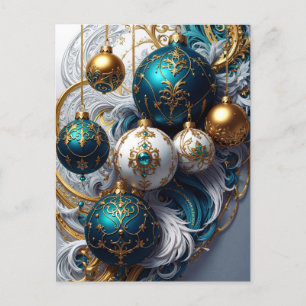Luxus Weihnachtskugeln Blau Gold Ornament Standard Postkarte