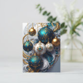 Luxus Weihnachtskugeln Blau Gold Ornament Standard Postkarte (Stehend Vorderseite)