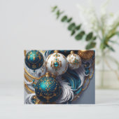 Luxus Weihnachtskugeln Blau Gold Ornament Standard Postkarte (Stehend Vorderseite)
