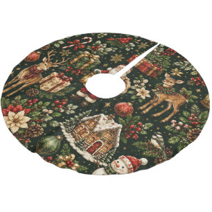 Luxus-Weihnachtsmuster im Vintage-Stil Polyester Weihnachtsbaumdecke