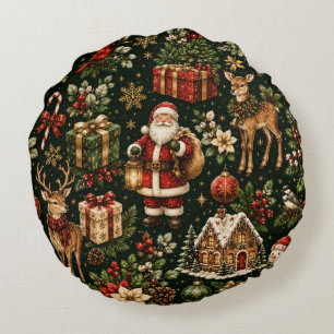 Luxus-Weihnachtsmuster im Vintage-Stil Rundes Kissen