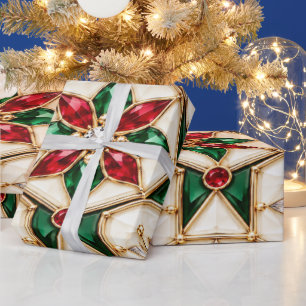 Luxus-Weihnachtspapier mit Rubin und Smaragd Geschenkpapier
