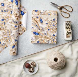 Luxus-Weihnachtspapier mit Saphirblau Geschenkpapier