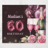 Luxus Wein & Balloons 60. Geburtstag Schaumweinetikett (Einzelnes Label)