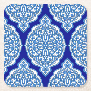Luxus weiß-blau, türkisches Ornament. Rechteckiger Pappuntersetzer