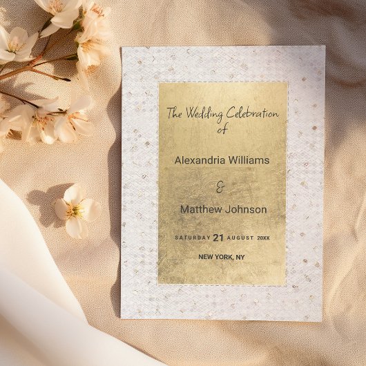 Luxus weiß gold chic Pailletten Hochzeitsprogramm Programm