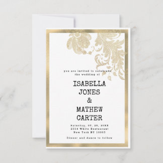 Luxus weiße Gold Glitter Blumen Glam Hochzeit Einladung