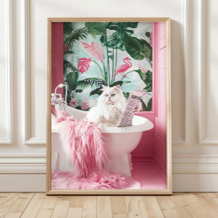 Luxus Weiße Katze in Badewanne Druck, Lustiges Bad Poster