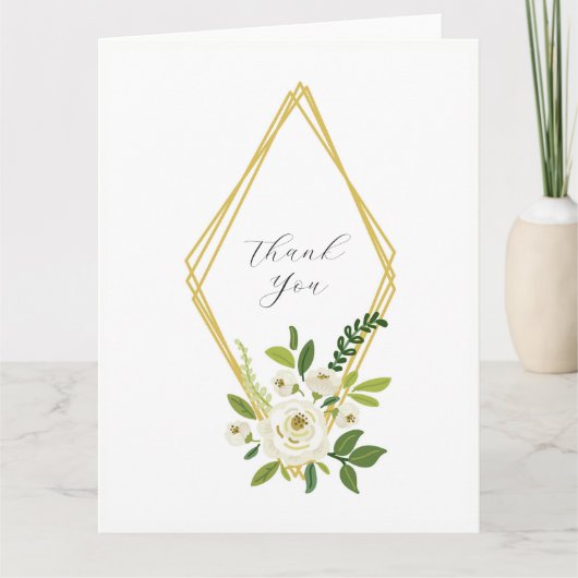 Luxus Weiße Rose Blumenrahmen Dankeskarte (Vorderseite)