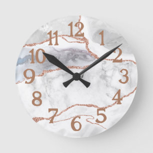 Luxus Weiße Roségold Glitter Achatmarmor Runde Wanduhr