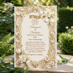 Luxus Weiße Tulpen Barock Gold Blumen Hochzeit Einladung