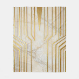Luxus Weißer Marmor Gold Geometrisches Muster Fleecedecke