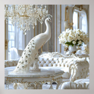 Luxus Weißer Pfau Art Elegante Skulpturen Stil Poster