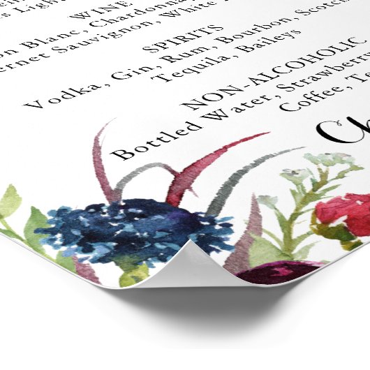 Luxus Whimsical Boho Floral Wedding Drinks Menü Poster (Ecke)