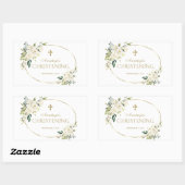 Luxus White Blume Gold Christening Rechteckiger Aufkleber (Blatt)