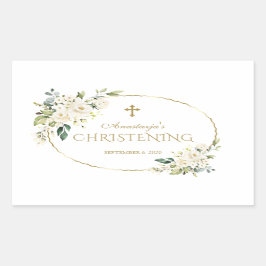 Luxus White Blume Gold Christening Rechteckiger Aufkleber