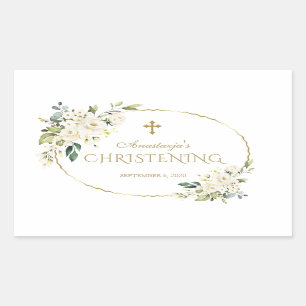 Luxus White Blume Gold Christening Rechteckiger Aufkleber