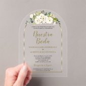 Luxus White Blume Gold Spanische Nuestra Boda Acryleinladungen (Insitu (Handheld))