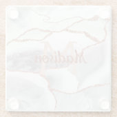 Luxus White Rose Gold Agate Monogram Glitzer Glasuntersetzer (Rückseite)