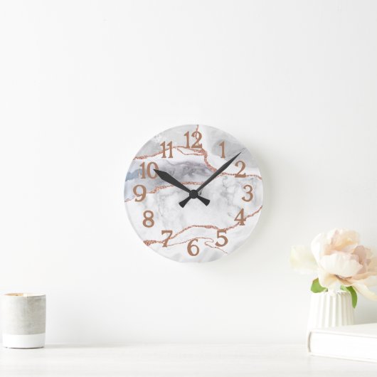 Luxus White Rose Gold Glitzer Agate Marble Runde Wanduhr (Zuhause)