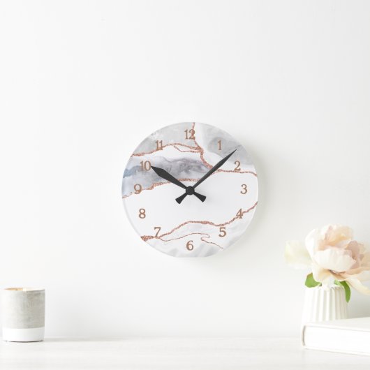 Luxus White Rose Gold Glitzer Agate Runde Wanduhr (Zuhause)