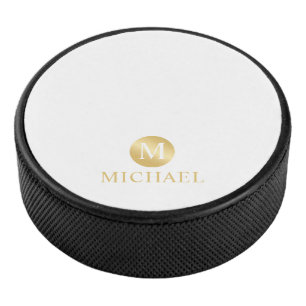 Luxus White und Gold Personalisiert Monogram Eishockey Puck