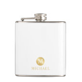 Luxus White und Gold Personalisiert Monogram Flachmann (Vorderseite)