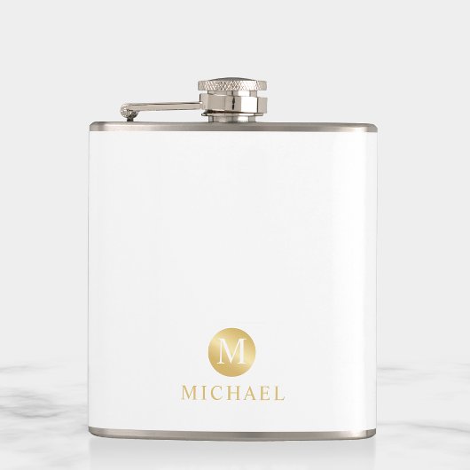 Luxus White und Gold Personalisiert Monogram Flachmann