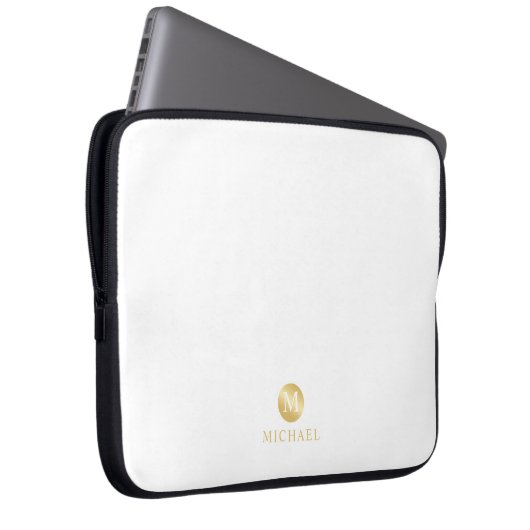Luxus White und Gold Personalisiert Monogram Laptopschutzhülle (Vorne Rechts)