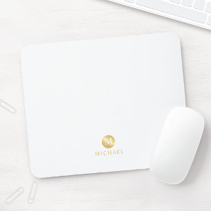 Luxus White und Gold Personalisiert Monogram Mousepad