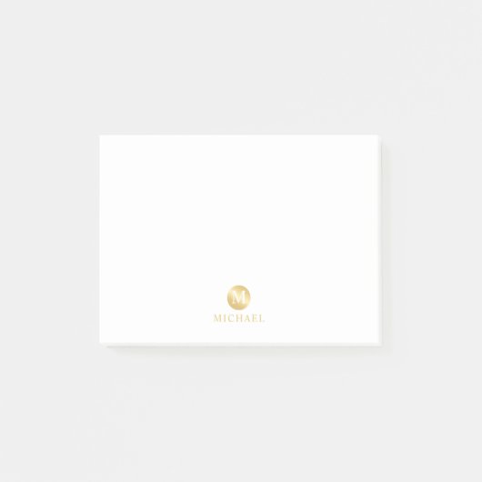 Luxus White und Gold Personalisiert Monogram Post-it Klebezettel (Vorderseite)