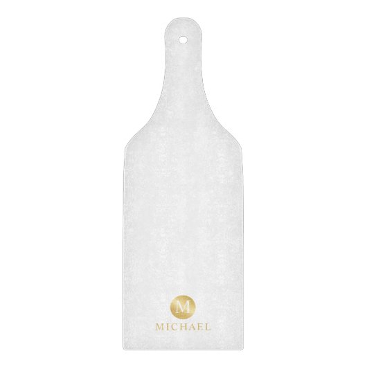 Luxus White und Gold Personalisiert Monogram Schneidebrett (Vorderseite)