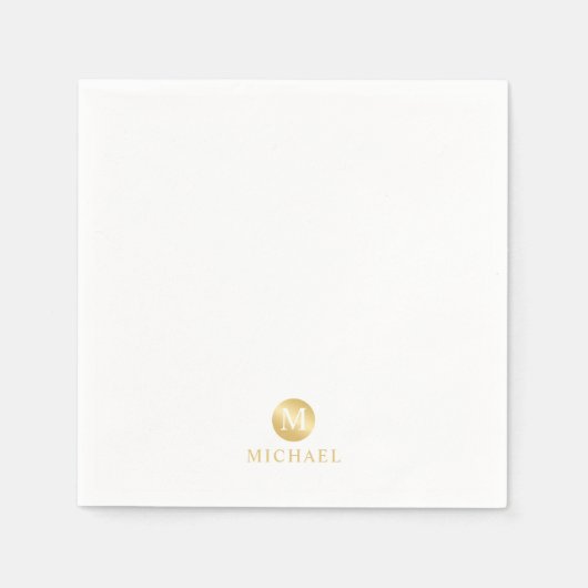 Luxus White und Gold Personalisiert Monogram Serviette (Vorderseite)