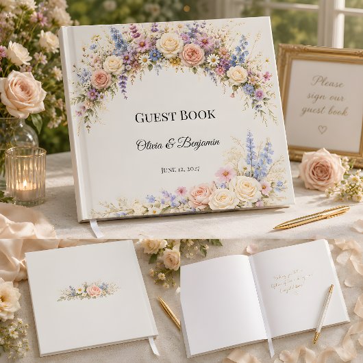 Luxus-Wiesenhochzeit mit Wildblumen Gästebuch