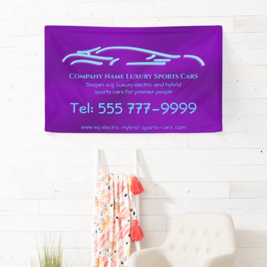 Luxusautologo - Ice Blue Sports Car auf lila Banner (Insitu)