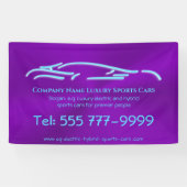 Luxusautologo - Ice Blue Sports Car auf lila Banner (Horizontal)